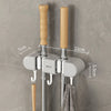 Broom Mop Holder with Hooks Wall Mounted Broom Storage Rack No Drilling Self-Adhesive Kitchens Organizer Multifunction Holder